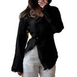  MQTIME  -  Spring/Summer New Lace Solid Color Irregular Versatile Casual Long Sleeve Shirt for Women