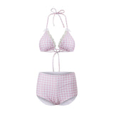 MQTIME  -  Women's 2 Piece Bikinis Set Fashion Y2k Printed Tied Halter Neck Swimsuit with Bow Shorts Boxers Summer Bathing Suit