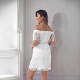  MQTIME  -  New Winter Women Solid Slash Neck Sleeveless Dress Empire Tassel Sheath Mini Dress Sexy Night Club Wear Bandage Dresses