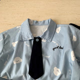  MQTIME  -  Boys' Suit Spring and Summer New Children's Wear Korean Boy Baby Cartoon Cloud Tie Shirt Shorts Two-piece Set Simple