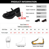 Mqtime High Heels Bowtie Mary Jane Shoes Women Autumn Buckle Strap Thick Heel Pumps Woman Patent Leather Round Toe Jk Lolita Shoes