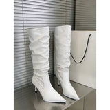  MQTIME  -  Long boots autumn and winter pointed pile boots thin heel black long tube boots women's high tube boots knight boots