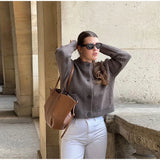 MQTIME  -  Elegant Women O Neck Cardigan Knitted Long Sleeve Button Pocket Slim Fitted Short Sweater 2025 Fashion New Pullover Knitwear Top