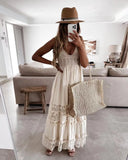 MQTIME  -  Lace Maxi Dress Strapless Hollow Out Embroidery White Dress Mujer Open Back Summer Vacation Dress A-line Lace Robes