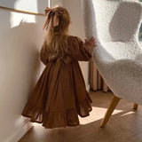  MQTIME  -  New Autumn Children Clothes 2-6 Yrs Baby Girl Party Dress Long Sleeved Cotton Solid Color Kids Princess Dresses