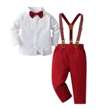 MQTIME  -  1 2 3 4 5 6 7Y Boy Christmas Outfit White Shirt+Star Printed Strap Set Children Autumn Formal Gentleman Wedding Flower Costume