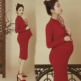MQTIME  -   Women Photography Props Christmas Red X'mas Maternity Dresses Pregnancy Dress Clothes Studio Shoots Photo Props