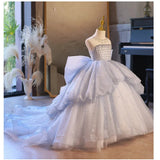 MQTIME  -  Elegant Flower Girl Dress For Wedding Sparkle Tulle Puffy Pearl Sleeveless Beaded Kids Birthday Party First Communion Ball Gowns