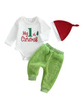 MQTIME  -  Newborn Baby Outfits Winter Warm Letter Print Romper Plush Pants with Hat 3Pcs Christmas Clothes Sets Long Sleeve