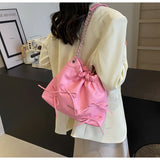 MQTIME  -   2024 Summer New Ladies Handbag Fashion Simple Beige Pink Silver Pu Bucket Bags For Women Trendy Casual Shoulder Bag Crossbody