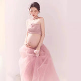 MQTIME  -  Maternity Photo Shoot Outfit Pink Sweet Tupe Top with Mesh Tutu Long Skirt 2pcs for Pregnant Women Studio Photography Shooting