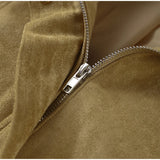  MQTIME  -  Retro Solid Suede Bomber Jacket Women Street Lapel Single Breasted Full Sleeves Zipper Pockets Coat Female Autumn Casual Outwear