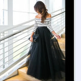  MQTIME  -  Casual Maternity Dress Mesh Stripe Splicing Tulle Pregnancy Photography Dresses Maxi Gown For Pregnant Women Long Photo Prop