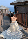 MQTIME  -  Dresses Women Floral Printed Ruffles Elegant Holiday Beach Wedding Party Cocktail Dress Backless Fairy Princess