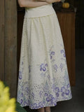 MQTIME  -  French Vacation Flower Print Hollow Out Loose All Match  High Waist Fashion Skirts