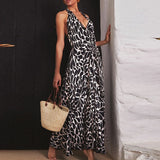 Mqtime Summer Women Hollow Out Lace-Up Long Dress Elegant Polka Dot Backless Maxi Dress Fashion Holiday Halter Boho Print Vestidos