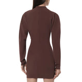  MQTIME  -  Autumn and Winter Hot Selling New V-neck Long Sleeved Solid Color Slim Fit Ruffle Edge Design Dress for Women