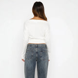  MQTIME  -  Women's New Long Sleeve Shirt Waist T-Shirt Slim Pullover Shoulder Top