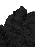  MQTIME  -  New Elegant Black With Buttons Semi-Sheer Embroidered Lace Top Sexy Cardigan Cuffs Tie Long Sleeve Shirt Summer Women's Clothing