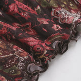 MQTIME  -  American Vintage Ethnic Print High Waist A-LINE Slim Ruffles Women's Skirts