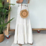 MQTIME  -  Fashion Split Pleated Loose Long Skirts Sexy Lace Splicing Design Half-body Skirt Women Elegant Elastic Waist Solid Swing Skirt