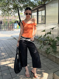  MQTIME  -  Y2K Stylish Streetwear Faux Two-Piece Splicing Design Loose Fit Versatile Straight Cut Cropped Trousers