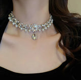 Mqtime Luxury Crystal Choker Necklace for Women Water Drop Pendant Necklace Trend Weddings Jewelry Party Gifts