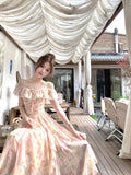 MQTIME  -  Elegant Seaside Vacation Floral Printed Dress Summer Off Shoulder Women Camisole Dress Slim Casual Ruffles Fairy Dress