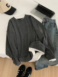 MQTIME  -  High Elasticity 2 In 1 Round Neck Sweatshirt Grey Women's Loose Korean Coat