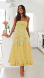 MQTIME  -  Strap Long Dress Summer Wrapped Embroidery Dress A-line Sunflower Design Ruffled Midi Length Vestidos Boho Robes