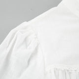 MQTIME  -  Boho White Dress Lantern Sleeve Lace-up Short Dress Cotton Holiday Vestidos Women Button Down Ruffled Edged Robes