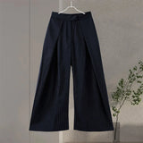 MQTIME  -  Fashion Stripe Pleated Wide Leg Pants For Women Casual Pockets High Waist Long Trousers Autumn New Lady Pants High Street