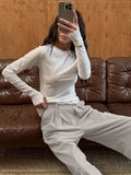  MQTIME  -  Spring Minimalist Commuting Suede Loose High Waisted Casual Design Suit Pants for Women