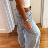  MQTIME  -  Fashion Low-rise Wide-leg Casual Light-colored Jeans New Street Personality Straight Trousers Baggy Jeans