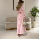 MQTIME  -  Fashion Lace-Up Long Sleeve Party Dress Elegant Lapel Single Breasted Solid Shirt Dress Women's Cotton Linen Pleated Long Dress