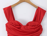 MQTIME  -  Sexy Women Satin Fold Chest Pad Bra Slash Shoulder Dress Corse Boning Low Waist Cross Lacing Up Back Ball Gown BUD Dresses Robe