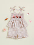 MQTIME  -  Infant Summer Romper Sleeveless Plaid Print Jumpsuit with Tie Straps and Smocked Waist Toddler Playsuit Shorts