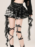 MQTIME  -  Goth Y2k Plaid Women Skirts Irregular Lace Mesh High Wasit Mini Skirt Gothic Style Punk Dark Aesthetics E-girl Clothes