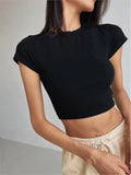 MQTIME   - Cotton Crop Tops T shirt Women  Female Summer Cropped Bodycon T-Shirts Fashion O-neck White y2t Tshirt Sexy Short Tees