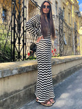 MQTIME  -  Women Fashion V Neck Dress High Waist Long Sleeve Wavy Striped  Sexy Slim Bodycon Dresses Commuting Casual Banquet gowns
