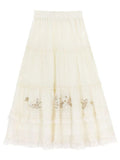 MQTIME  -  Summer Flower Butterfly Embroidery Solid High Waist Mid-length Loose Lace Women's Skirts
