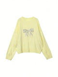 MQTIME  -  New Embroidered Lace Bow Sequins Pullover Sweater Loose Slim Women's Top Fashion Long Sleeve Soft Yellow Blouse Casual Commuting