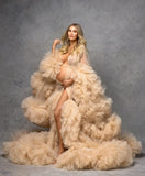 MQTIME  -  Puffy Ruffled Tulle Maternity Dress Women Robes for Photoshoot Extra Fluffy  Baby shower Photographie de vêtements de maternité