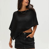 MQTIME  -  Womens Sheer Knit Poncho Top Batwing Sleeve Crop Capelet Blouse For Summer Layering/Casual Chic Cover-up Outfits