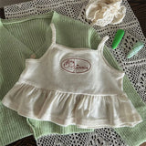 MQTIME  -  Korean Spring Children Girl 2pcs Clothes Set Cartoon Sling Top Solid Ribbed Knitted Cardigan Floral Print Pant Baby Girl Outfits