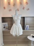 MQTIME  -  Summer Mori Girl Women Bow A-Line Dress Spaghetti Strap Solid Color Frocks Dress Square Neck Party Tunic Korean Preppy Evening