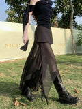  MQTIME  -  New Summer Style, Korean Design Sense, Niche and Irregular Fake Two-piece Mesh Patchwork Bodycon Skirt.