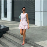 MQTIME  -  Two Pieces Set Women's Vest Skort Suits Sleeveless Button-front Top Ruffled Loose Shorts Summer Office Casual Daily Outfit