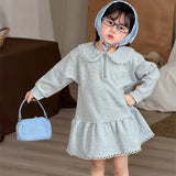 MQTIME  -  New Spring Baby Girls Preppy Style Dress Long Sleeve Embroidery Children Ruffles Sweatshirt Dresses