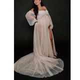 MQTIME  -  Maternity Pearl Dress Gown Maternity Pregnancy Tulle Dresses For Photo Shoot Clothes